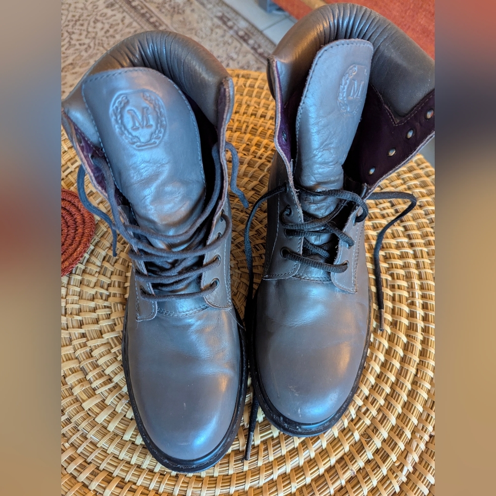 Women's Grey And Purple Leather Boots